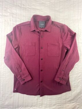 01.Algo Men's Twill Commuter Burgundy Long-Sleeve Button-Down Shirt Jacket Large